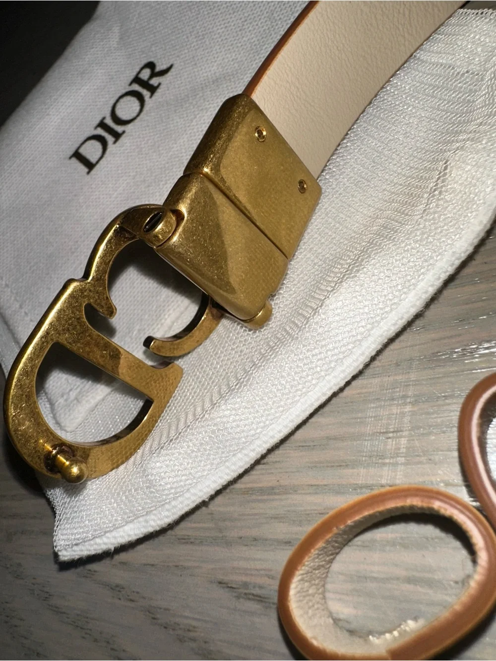 Dior Brown and Cream Leather Belt with Gold CD Buckle